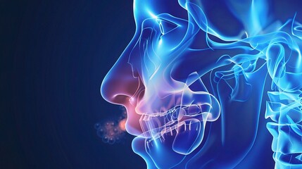 Sinusitis Condition Displaying Inflamed Nasal Sinus Cavities with Redness and Swelling, Mucus Buildup Evident, Affecting Breathing and Causing Discomfort in the Facial Area around the Nose and Eyes