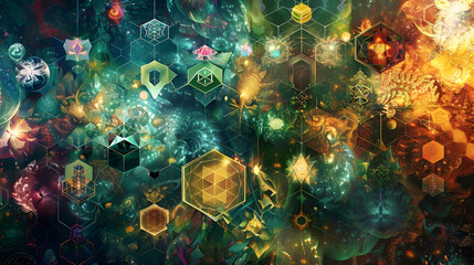 Abstract Background with Geometric Shapes and Swirls