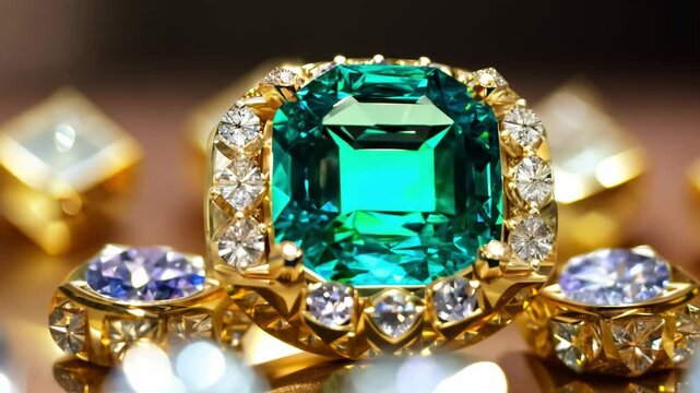 Jeweler presenting emerald and ruby rings