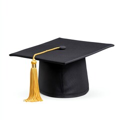 A classic black graduation cap with a gold tassel, symbolizing achievement and academic success.