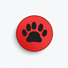Obraz premium A vibrant red button with a black paw print design, symbolizing pet love and companionship.