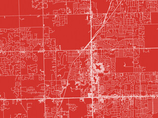 Christmas Map of Orland Park  Illinois, USA in Snowy White on Festive Red Background.