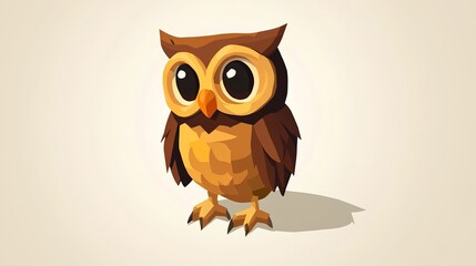 Cute Isometric Owl Illustration with Front View in Whimsical Style, Perfect for Fun and Friendly Designs