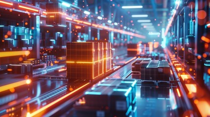 Obraz premium A retail chain adopts 5Gpowered machines in their distribution centers increasing the speed and accuracy of sorting and loading processes.