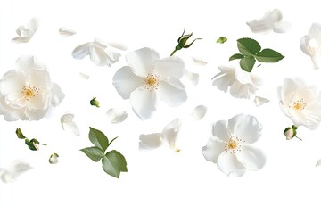 Obraz premium Beautiful white English rose falling in the air isolated on white background