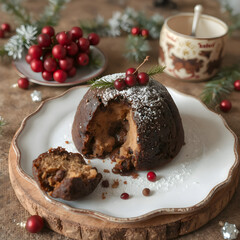 Un pudding navide&ntilde;o muy crujiente y delicioso,rodeado de frutas