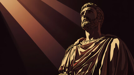 Ancient roman emperor statue in dramatic lighting. Regal. Illustration