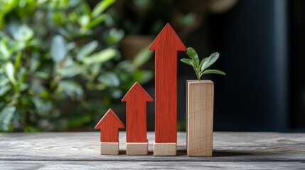 Red upward arrow graph showing rising trend, cut out