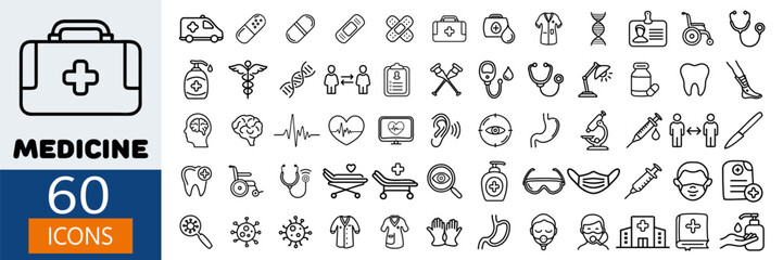 Medical icon set. Medicine and health care icons set. Medical symbols collection.