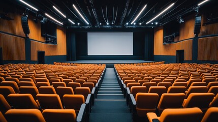 Obraz premium Empty Auditorium Seats Facing the Screen