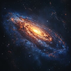 Fototapeta premium A vibrant spiral galaxy with bright orange and blue arms, against a backdrop of twinkling stars in the vast expanse of space.
