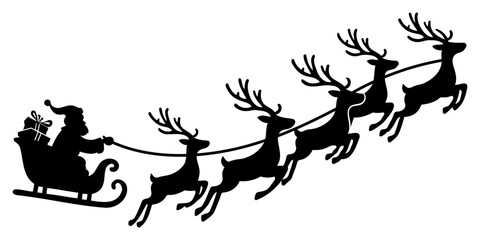 Santa Claus rides in a sleigh in harness on the reindeer © Vasyl Yurlov