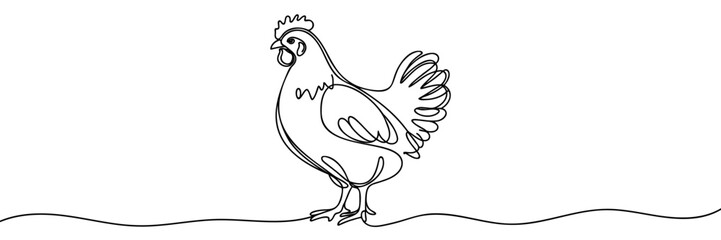 Single continuous line drawing a mother hen chicken