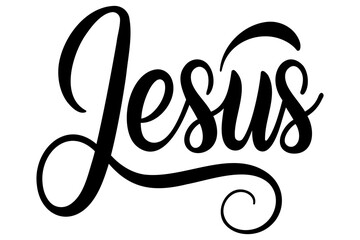 name of Jesus written he white background, calligraphic text symbol of Christians and Drawn vector illustration sketch