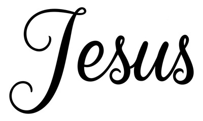 name of Jesus written he white background, calligraphic text symbol of Christians and Drawn vector illustration sketch