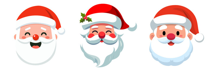 Set of santa claus head. Santa faces set. Christmas claus character set. Cute funny santa claus. Saint nick head for Christmas cards, banners, labels. Cute noel icon. collection of santa head