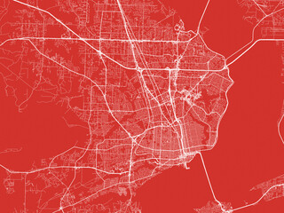 Christmas Map of Pensacola  Florida, USA in Snowy White on Festive Red Background.