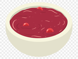 Cranberry sauce in bowl with fresh cranberries  on transparent background. Perfect for Thanksgiving and holiday dishes. vector