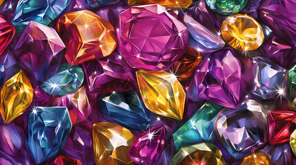 Fototapeta premium Glimmering gems: gemstone-like shapes in bright, jewel tones, creating a rich and luxurious background. Regal. Illustration