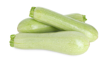 Many fresh ripe zucchinis isolated on white