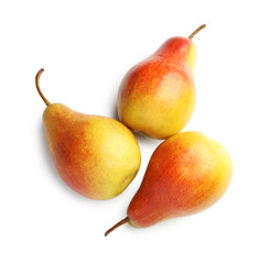 Fresh ripe juicy pears isolated on white, top view