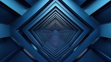 Fototapeta premium Abstract Blue Geometric Tunnel With Receding Lines