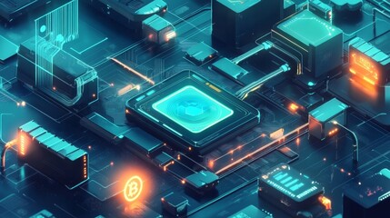 Bit coin combine with high technology illustration