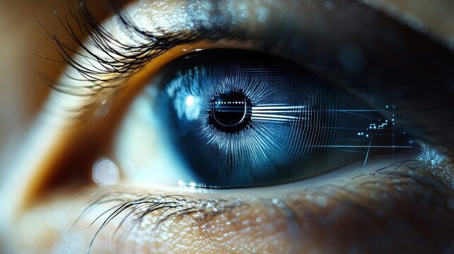 Medium close-up of an eye with futuristic element in pupil