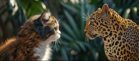 Naklejka premium Cats face to face with cheeta