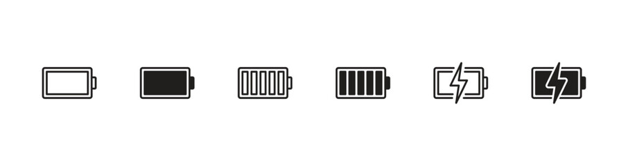 Battery icon set vector. battery charging symbol, battery charge level vector