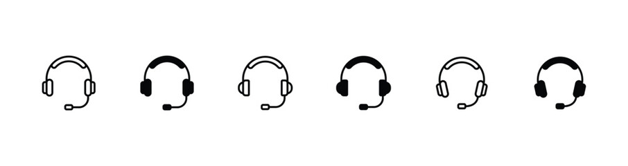 Headphones icon set. Customer support symbol vector	