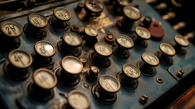 Closeup shot of indicator dials from the famous bombe machine at bletchley park. Enigma. Illustration