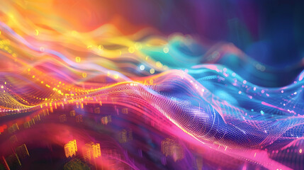 Abstract Background with Colorful Waves and Bokeh Lights