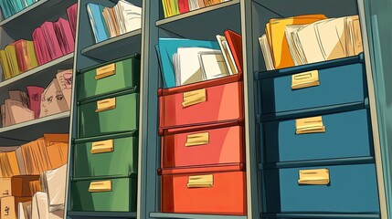 Three Sets of Filing Cabinets Filled with Documents