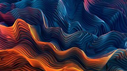 Fototapeta premium Abstract 3D Background: Wavy Lines in Blue and Orange