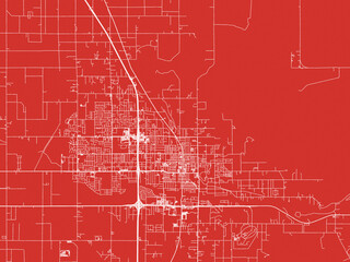 Christmas Map of Porterville  California, USA in Snowy White on Festive Red Background.