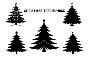 Fototapeta premium Silhouette of a Christmas tree set. Christmas tree vector Bundle.