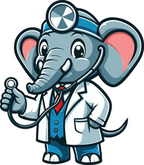  elephant mascot, in doctor's attire complete with stethoscope