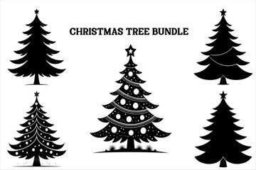 Silhouette of a Christmas tree set. Christmas tree vector Bundle.