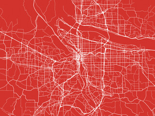 Christmas Map of Portland Oregon, USA in Snowy White on Festive Red Background. © Vincent