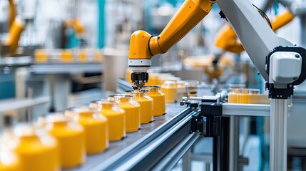 Robotic Arm Assembling Jars on a Conveyor Belt