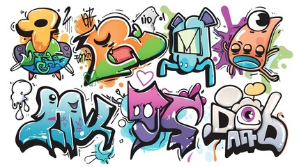 Fototapeta premium Graffiti Line Cute Elements - a vibrant and playful design. The graffiti-style elements add a fun and creative flair to the visual.