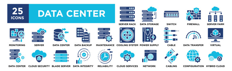 Data Center icon collection set. Containing design computer, database, internet, data, server	