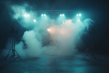 Obraz premium Blue and White Fog Lights with Dramatic Smoke Effect for Concert, Performance, Party or Event