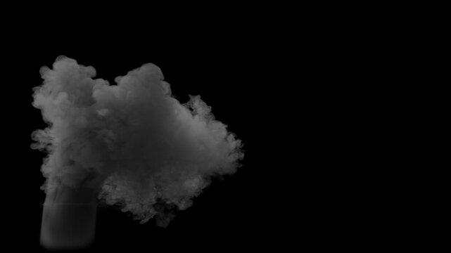Industrial ship exhaust or factory chimney blowing smoke into the air, 24p, with alpha channel for transparent background
