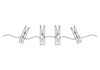 Wooden clothespin in one continuous line drawing vector illustration