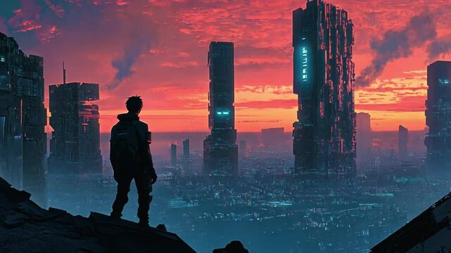 Futuristic Cityscape at Sunset
