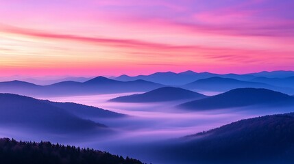 Fototapeta premium A serene and gentle sunrise over the horizon, bathed in soft pastel tones. The image captures a tranquil morning atmosphere with hues of pink, lavender, and light blue blending smoothly in the sky. Th