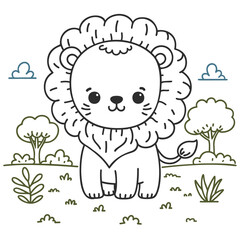 Lion children coloring book style vector illustration