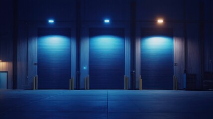 Three Garage Doors at Night
